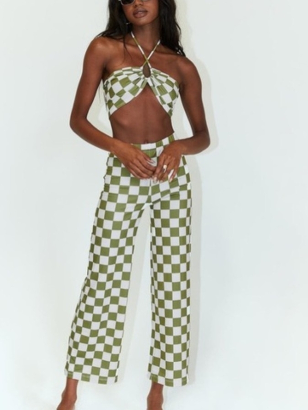NWT Princess Polly Olive & White Checkerboard High-Rise Set